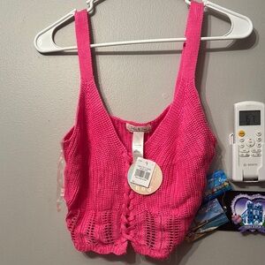 Pink Ribbed Cropped Tank‎ Top